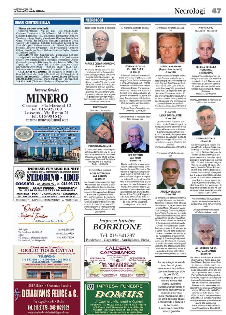 Pagina Dei Necrologi La Provincia Di Biella