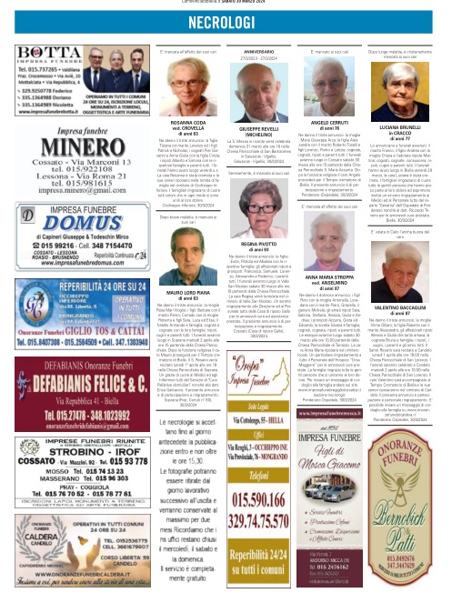 La pagina dei necrologi del giornale La Provincia di Biella.it. Ricordiamo che i necrologi sul giornale La Provincia di Biella.it sono gratuiti.