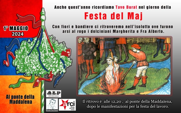 La Festa del Maj di Lega Ambiente. La manifestazione è in programma mercoledì 1 maggio, alle ore 12,20, nell'isolotto della Maddalena sul torrente Cervo, in Riva.