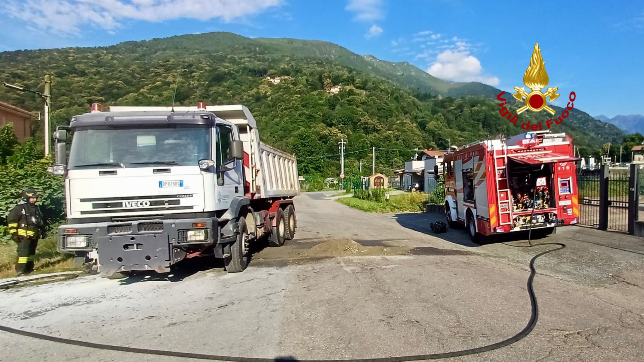 camion in fiamme a sagliano