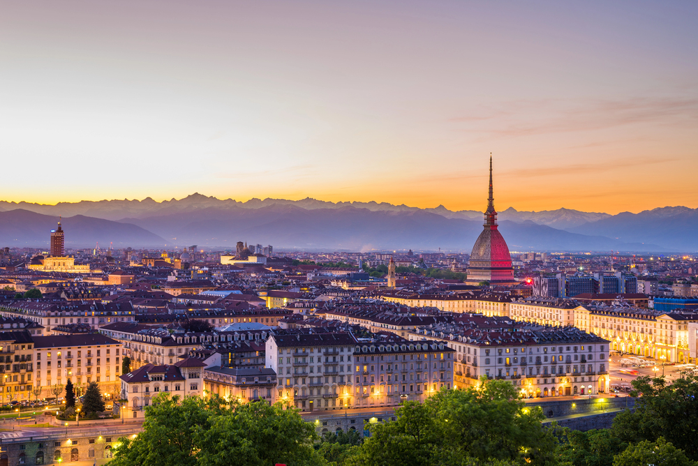 Vista di Torino al tramonto