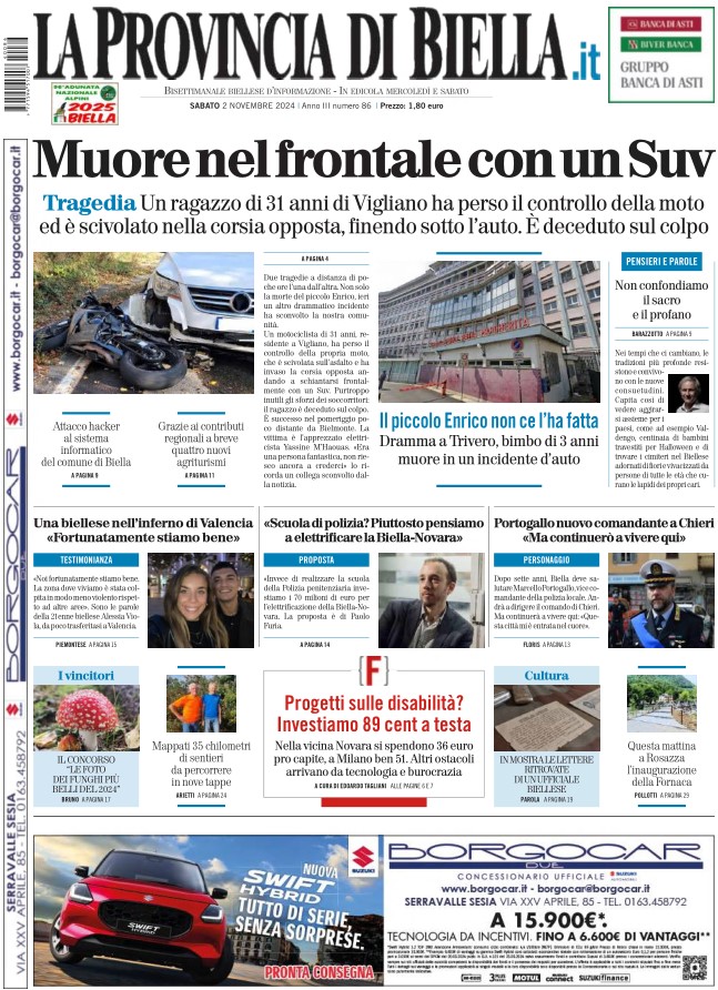 Tutte le notizie della Provincia di Biella in edicola oggi