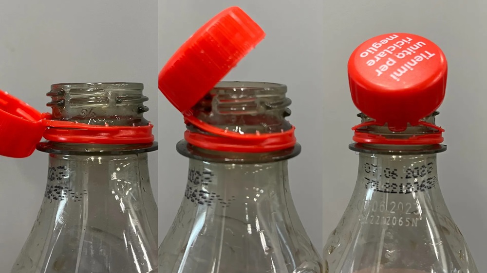 Con i tappi collegati alle bottiglie c’è più plastica