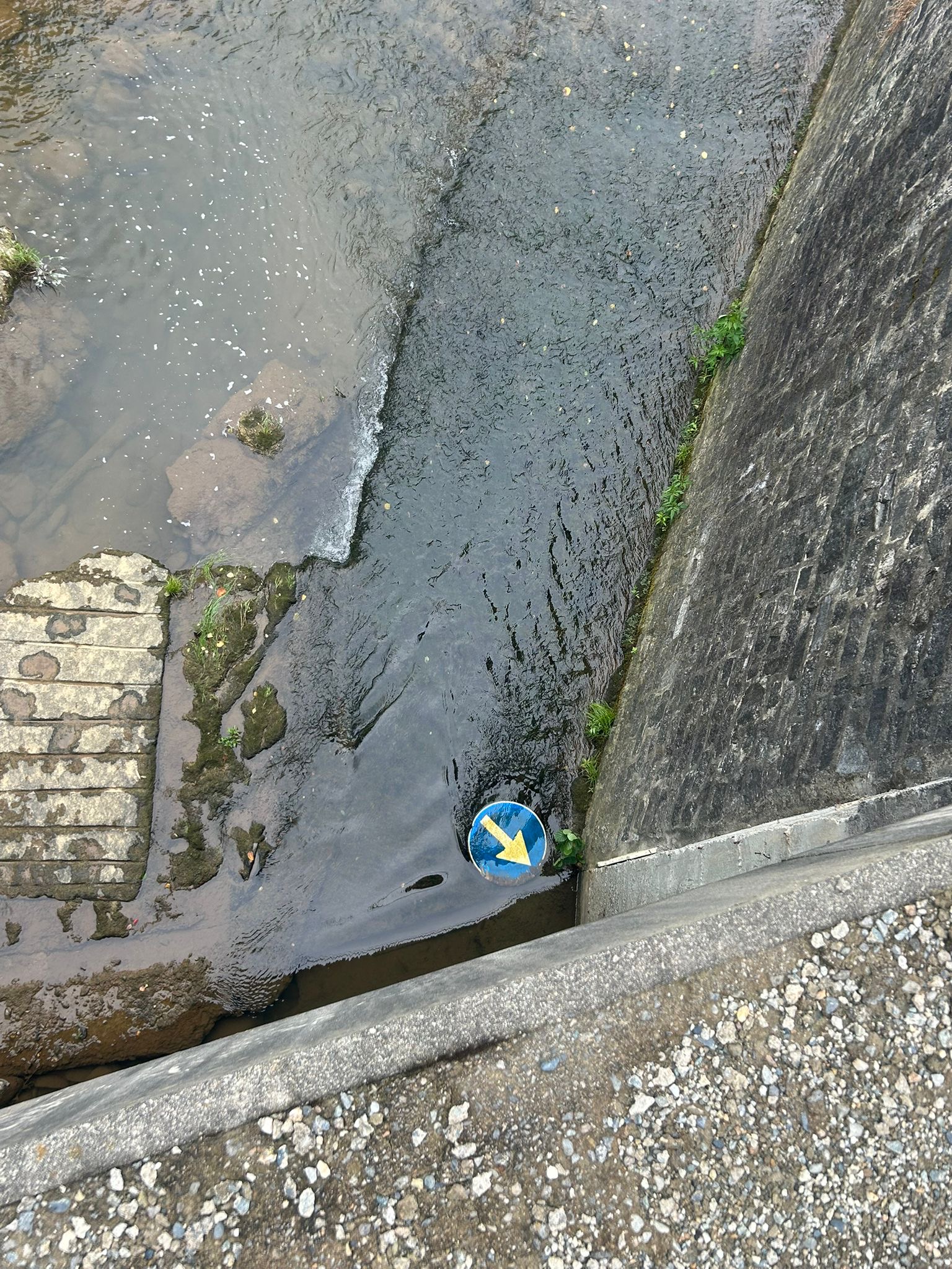 cartello a mollo nel torrente