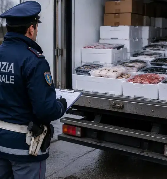 Carne e pesce non sicuri su un camion diretto ai ristoranti