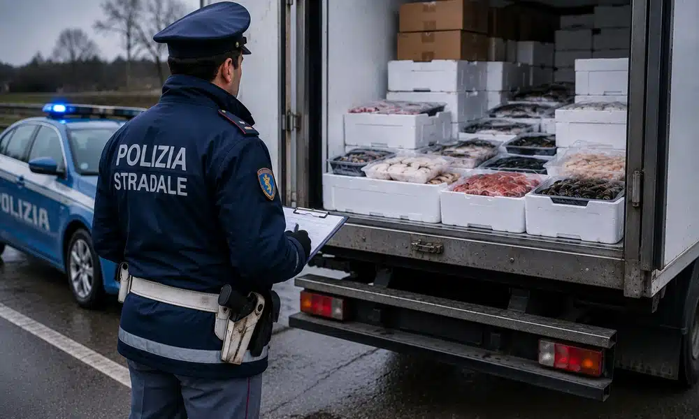 Carne e pesce non sicuri su un camion diretto ai ristoranti