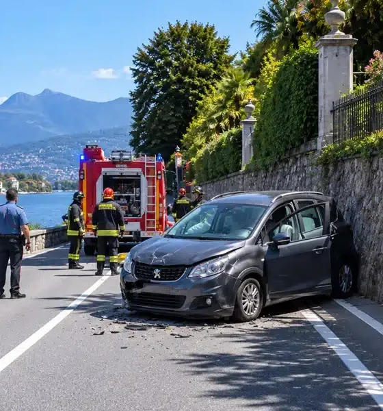 Auto precipita da una villa e piomba sulla statale a Stresa