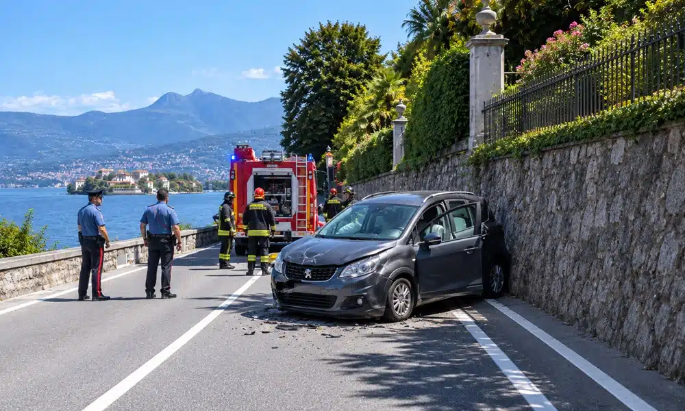 Auto precipita da una villa e piomba sulla statale a Stresa